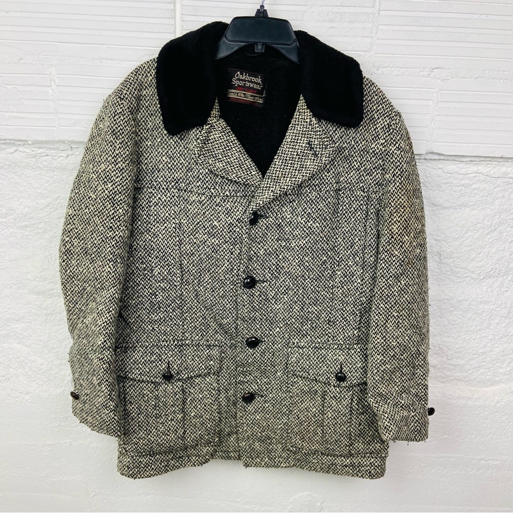vintage 60S 70S wool Oakbrook Sportswear herringbone tweed car coat size 40 - Picture 3 of 15